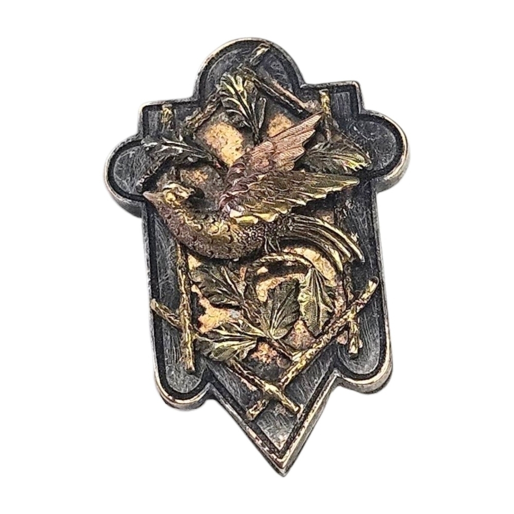 Antique Victorian Bird Brooch Rolled Gold Plate Tricolor Tiny 1800s Aesthetic 1"